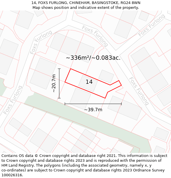 14, FOXS FURLONG, CHINEHAM, BASINGSTOKE, RG24 8WN: Plot and title map