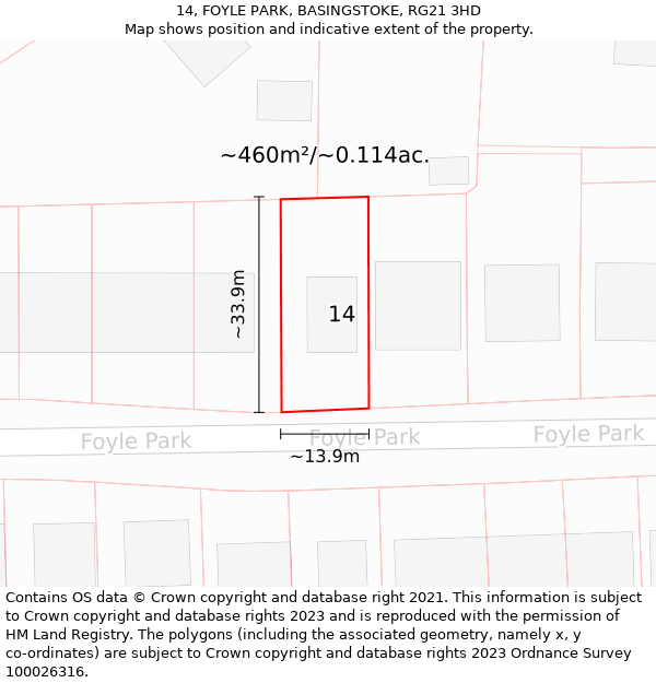 14, FOYLE PARK, BASINGSTOKE, RG21 3HD: Plot and title map