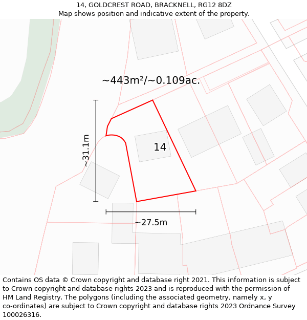 14, GOLDCREST ROAD, BRACKNELL, RG12 8DZ: Plot and title map