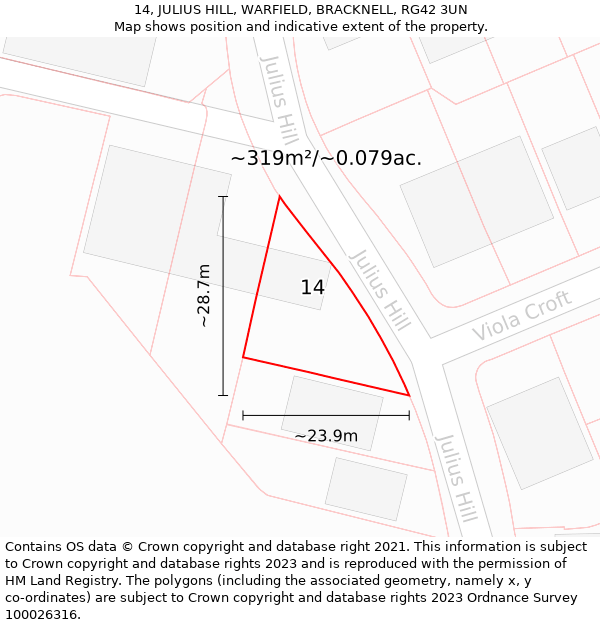 14, JULIUS HILL, WARFIELD, BRACKNELL, RG42 3UN: Plot and title map