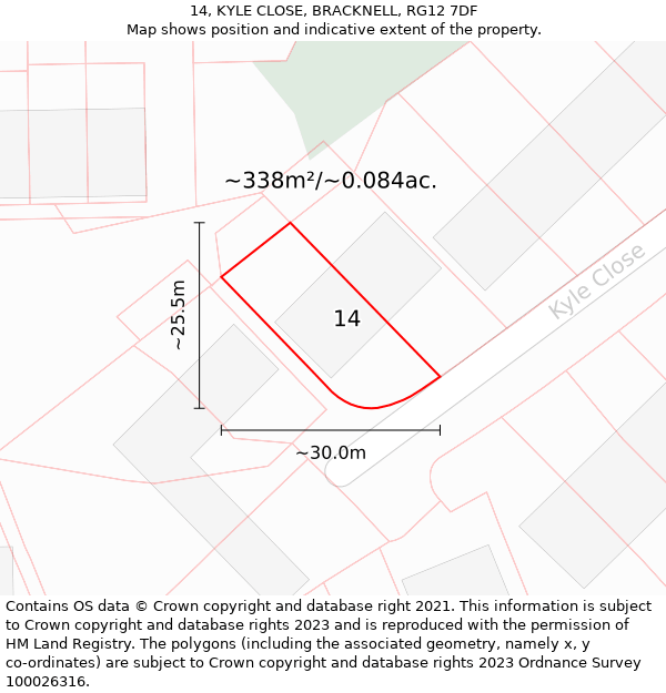 14, KYLE CLOSE, BRACKNELL, RG12 7DF: Plot and title map