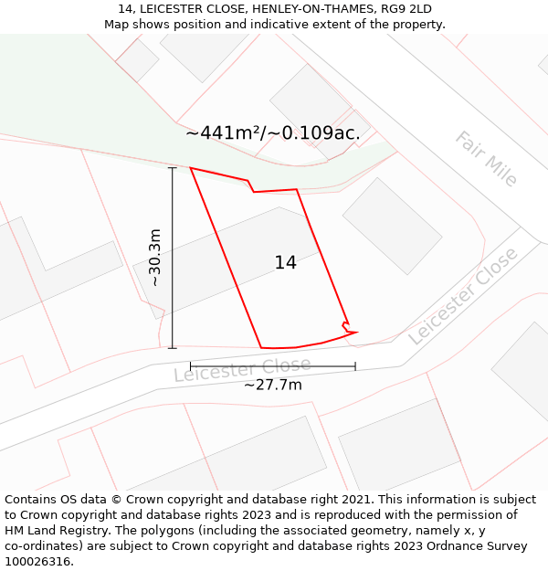 14, LEICESTER CLOSE, HENLEY-ON-THAMES, RG9 2LD: Plot and title map