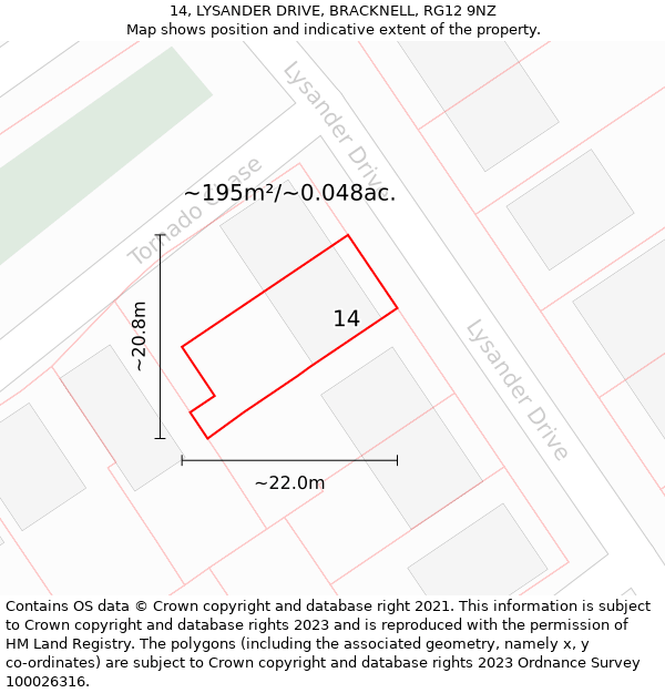 14, LYSANDER DRIVE, BRACKNELL, RG12 9NZ: Plot and title map