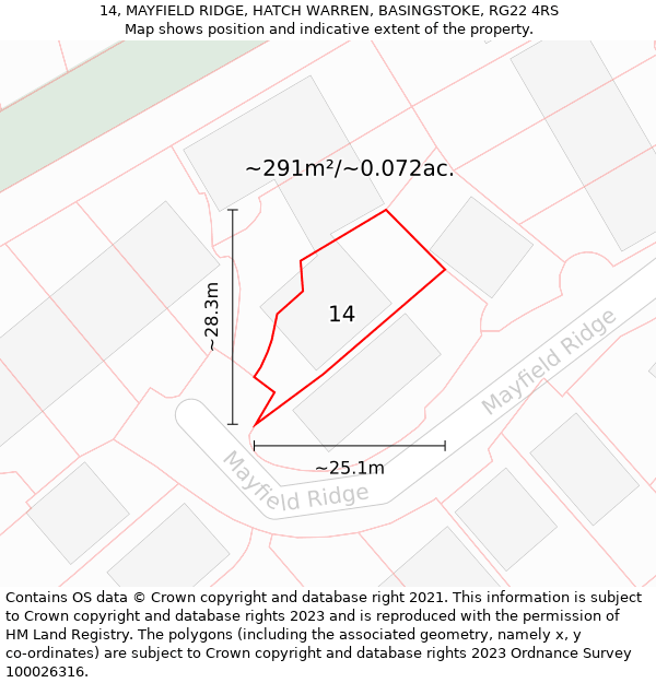 14, MAYFIELD RIDGE, HATCH WARREN, BASINGSTOKE, RG22 4RS: Plot and title map