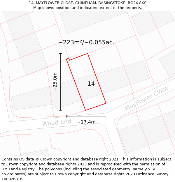 14, MAYFLOWER CLOSE, CHINEHAM, BASINGSTOKE, RG24 8XS: Plot and title map