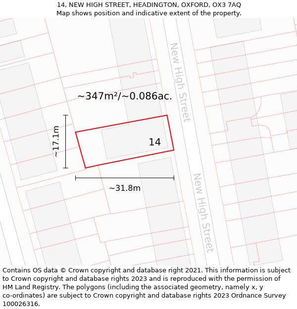 14, NEW HIGH STREET, HEADINGTON, OXFORD, OX3 7AQ: Plot and title map