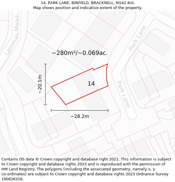 14, PARK LANE, BINFIELD, BRACKNELL, RG42 4UL: Plot and title map