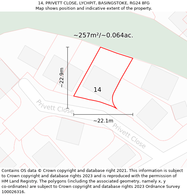 14, PRIVETT CLOSE, LYCHPIT, BASINGSTOKE, RG24 8FG: Plot and title map