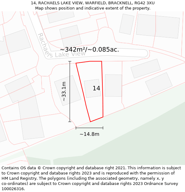 14, RACHAELS LAKE VIEW, WARFIELD, BRACKNELL, RG42 3XU: Plot and title map