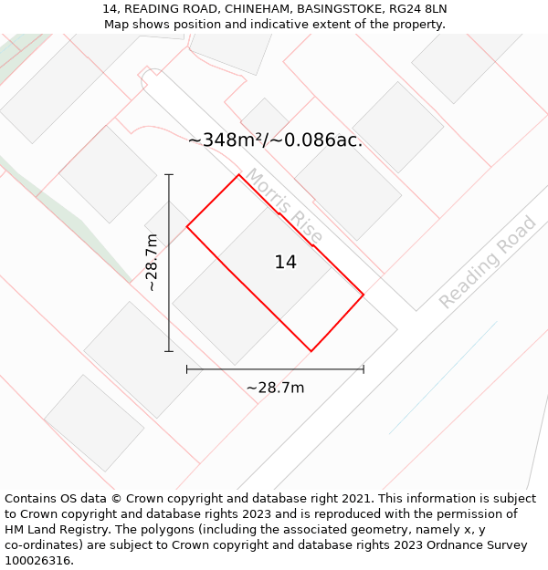 14, READING ROAD, CHINEHAM, BASINGSTOKE, RG24 8LN: Plot and title map