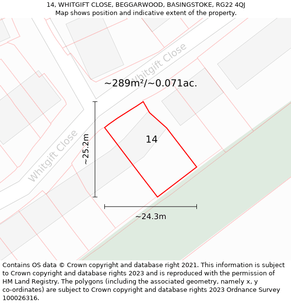 14, WHITGIFT CLOSE, BEGGARWOOD, BASINGSTOKE, RG22 4QJ: Plot and title map