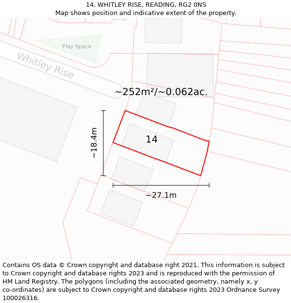 14, WHITLEY RISE, READING, RG2 0NS: Plot and title map