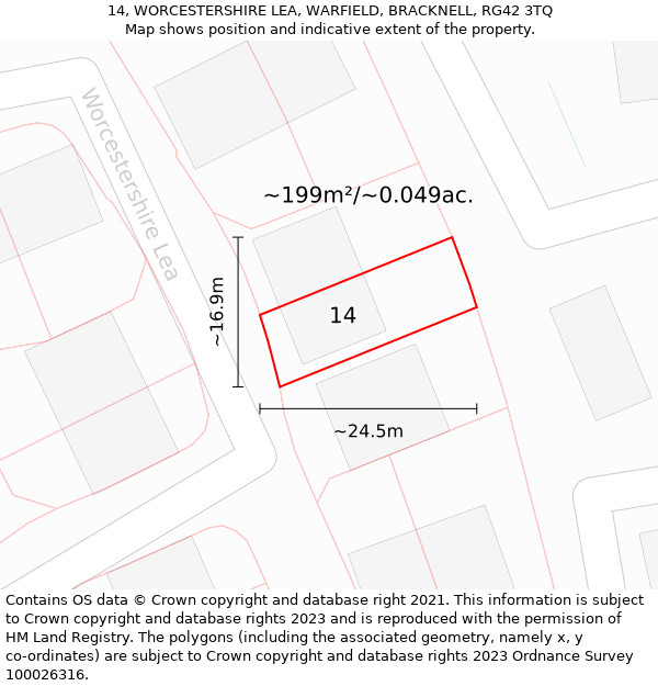 14, WORCESTERSHIRE LEA, WARFIELD, BRACKNELL, RG42 3TQ: Plot and title map