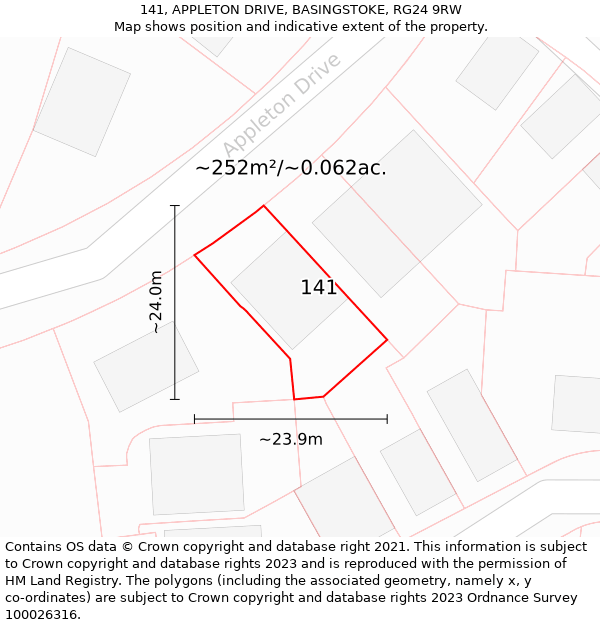 141, APPLETON DRIVE, BASINGSTOKE, RG24 9RW: Plot and title map