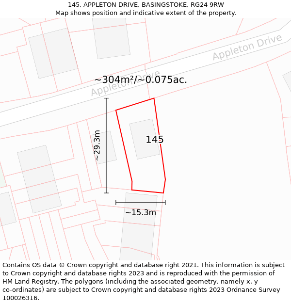 145, APPLETON DRIVE, BASINGSTOKE, RG24 9RW: Plot and title map