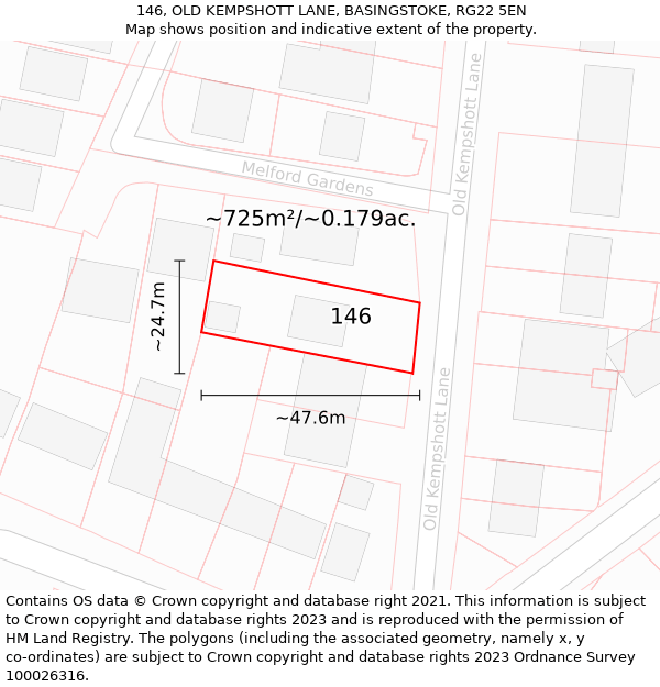 146, OLD KEMPSHOTT LANE, BASINGSTOKE, RG22 5EN: Plot and title map