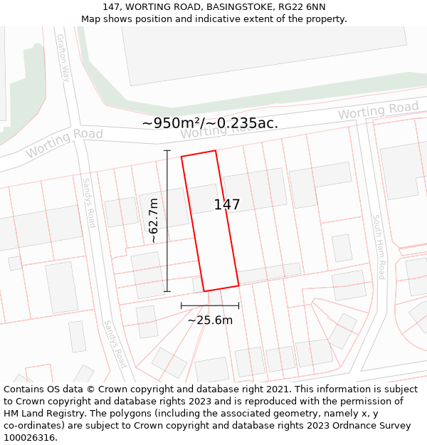 147, WORTING ROAD, BASINGSTOKE, RG22 6NN: Plot and title map