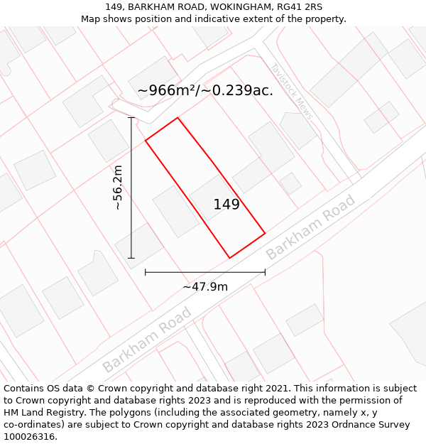 149, BARKHAM ROAD, WOKINGHAM, RG41 2RS: Plot and title map