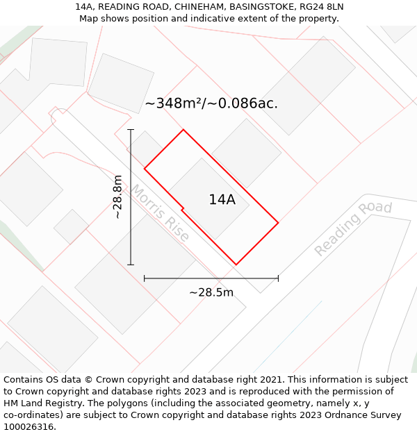 14A, READING ROAD, CHINEHAM, BASINGSTOKE, RG24 8LN: Plot and title map