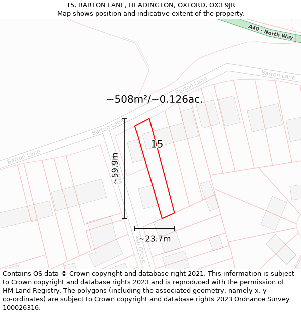 15, BARTON LANE, HEADINGTON, OXFORD, OX3 9JR: Plot and title map