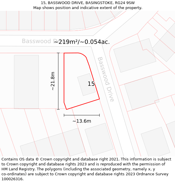 15, BASSWOOD DRIVE, BASINGSTOKE, RG24 9SW: Plot and title map