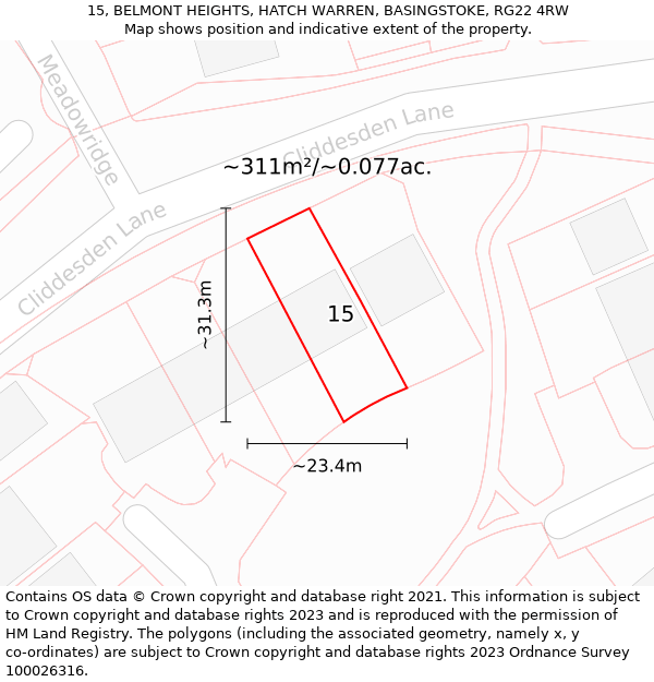 15, BELMONT HEIGHTS, HATCH WARREN, BASINGSTOKE, RG22 4RW: Plot and title map