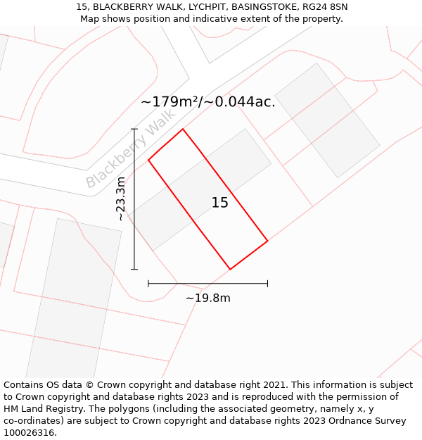 15, BLACKBERRY WALK, LYCHPIT, BASINGSTOKE, RG24 8SN: Plot and title map