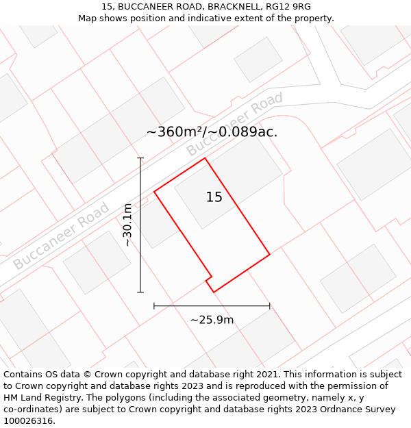 15, BUCCANEER ROAD, BRACKNELL, RG12 9RG: Plot and title map