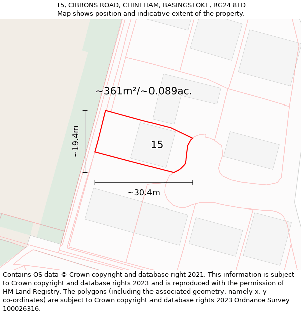 15, CIBBONS ROAD, CHINEHAM, BASINGSTOKE, RG24 8TD: Plot and title map