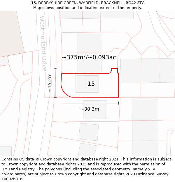 15, DERBYSHIRE GREEN, WARFIELD, BRACKNELL, RG42 3TG: Plot and title map