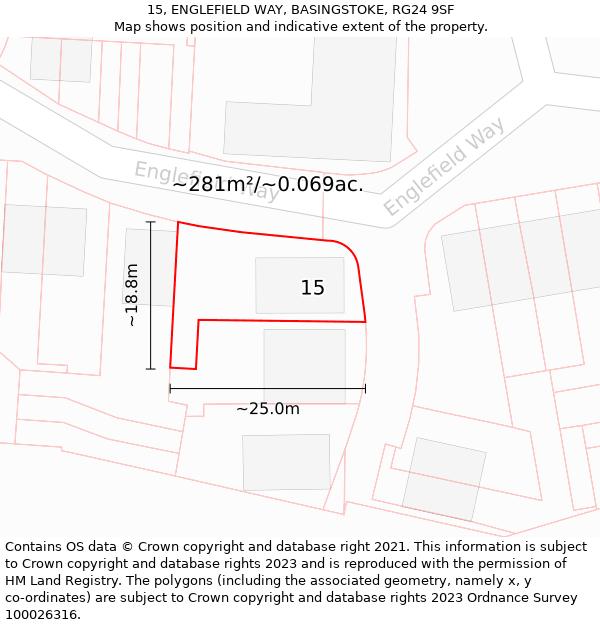 15, ENGLEFIELD WAY, BASINGSTOKE, RG24 9SF: Plot and title map