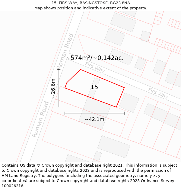 15, FIRS WAY, BASINGSTOKE, RG23 8NA: Plot and title map