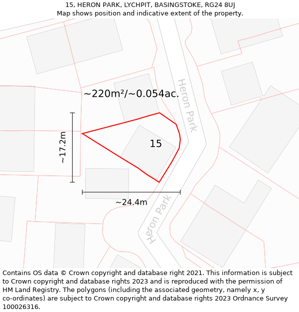 15, HERON PARK, LYCHPIT, BASINGSTOKE, RG24 8UJ: Plot and title map