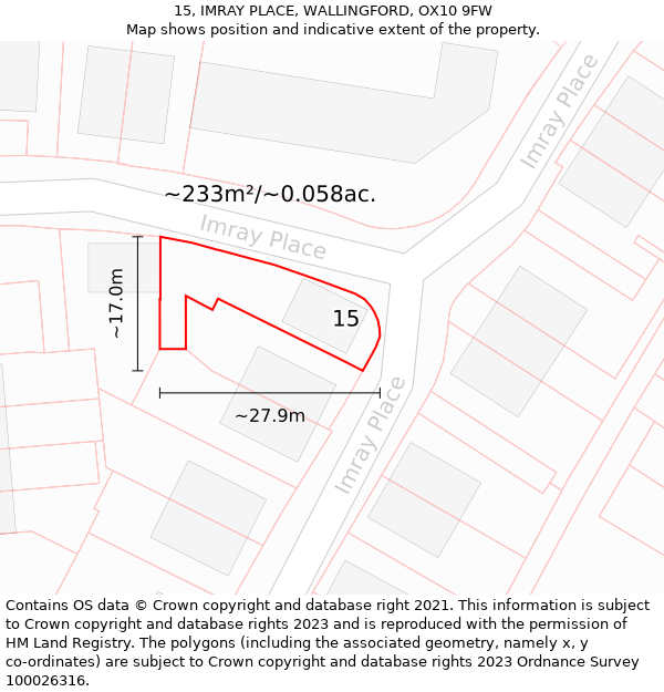 15, IMRAY PLACE, WALLINGFORD, OX10 9FW: Plot and title map