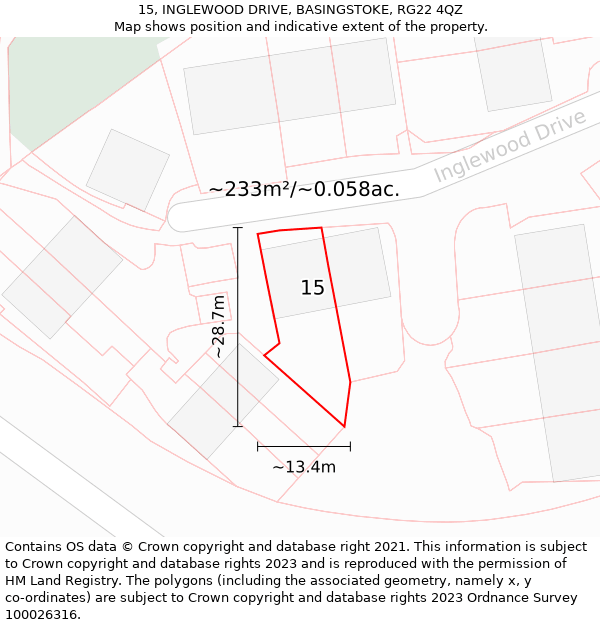 15, INGLEWOOD DRIVE, BASINGSTOKE, RG22 4QZ: Plot and title map