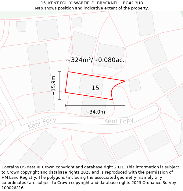 15, KENT FOLLY, WARFIELD, BRACKNELL, RG42 3UB: Plot and title map