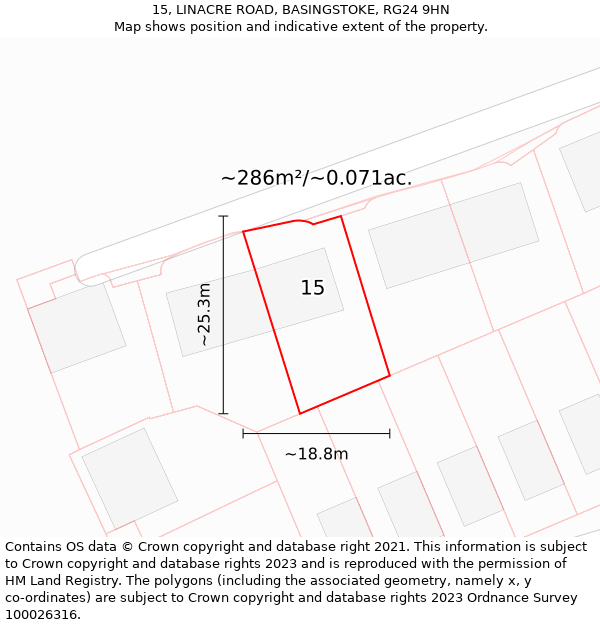 15, LINACRE ROAD, BASINGSTOKE, RG24 9HN: Plot and title map