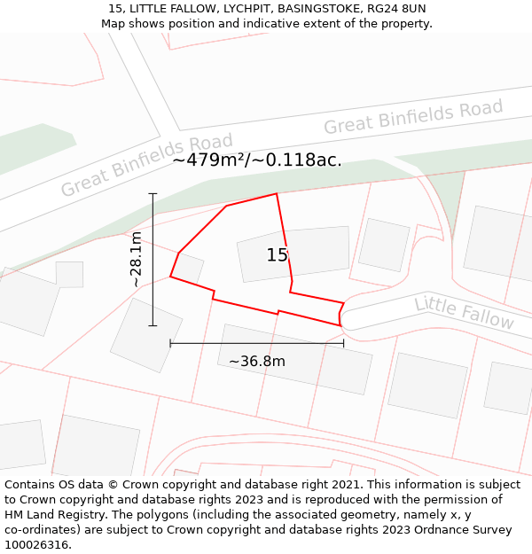 15, LITTLE FALLOW, LYCHPIT, BASINGSTOKE, RG24 8UN: Plot and title map