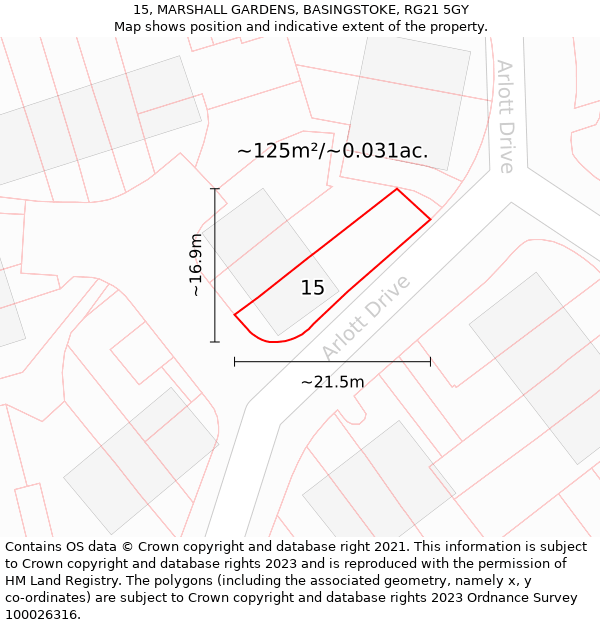 15, MARSHALL GARDENS, BASINGSTOKE, RG21 5GY: Plot and title map