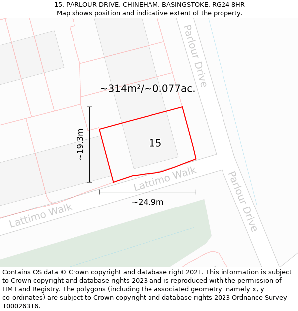 15, PARLOUR DRIVE, CHINEHAM, BASINGSTOKE, RG24 8HR: Plot and title map