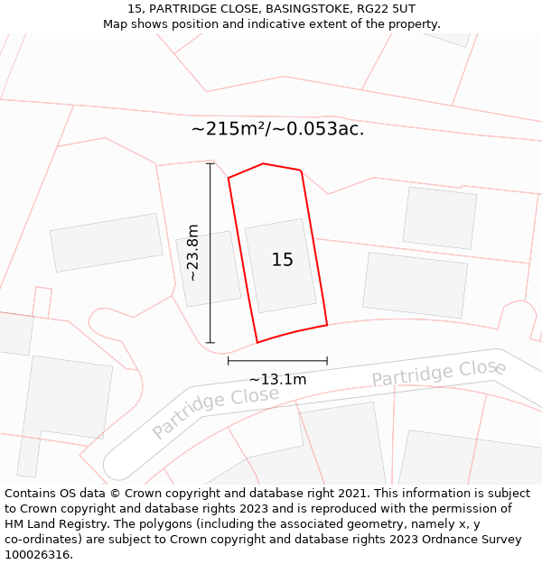 15, PARTRIDGE CLOSE, BASINGSTOKE, RG22 5UT: Plot and title map