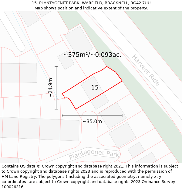 15, PLANTAGENET PARK, WARFIELD, BRACKNELL, RG42 7UU: Plot and title map