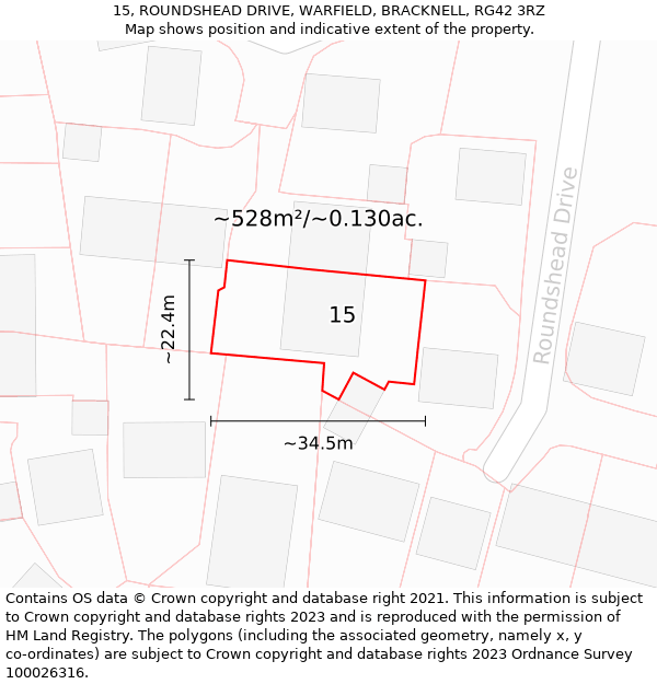 15, ROUNDSHEAD DRIVE, WARFIELD, BRACKNELL, RG42 3RZ: Plot and title map