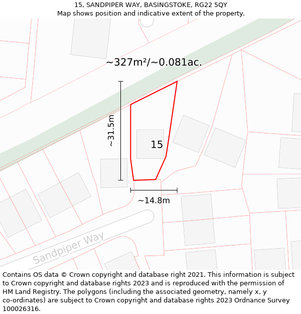 15, SANDPIPER WAY, BASINGSTOKE, RG22 5QY: Plot and title map