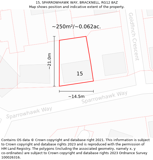 15, SPARROWHAWK WAY, BRACKNELL, RG12 8AZ: Plot and title map