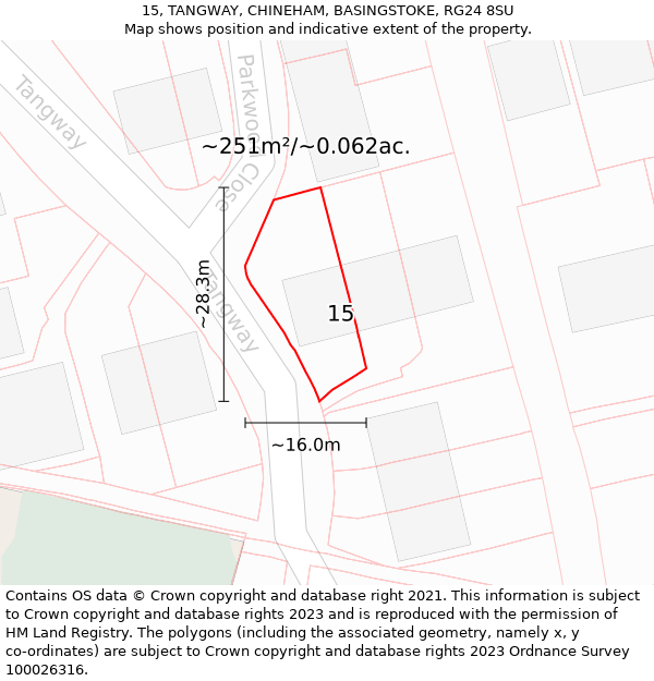 15, TANGWAY, CHINEHAM, BASINGSTOKE, RG24 8SU: Plot and title map