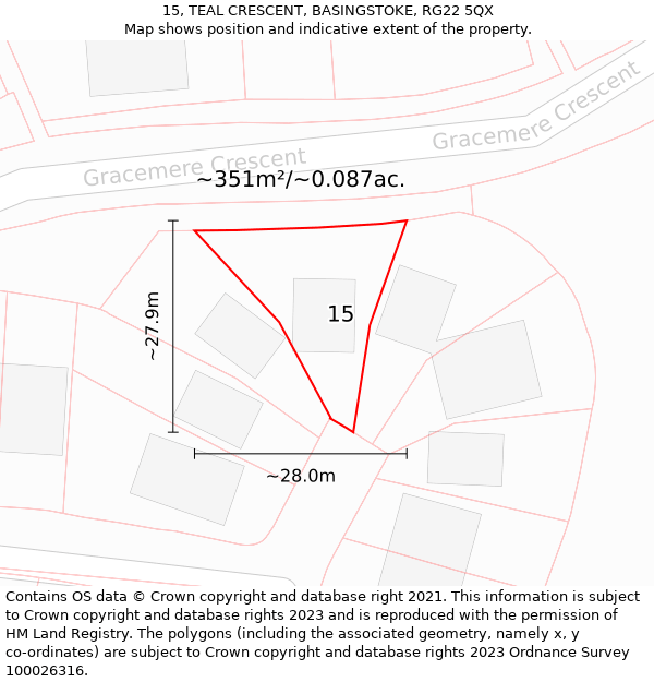 15, TEAL CRESCENT, BASINGSTOKE, RG22 5QX: Plot and title map