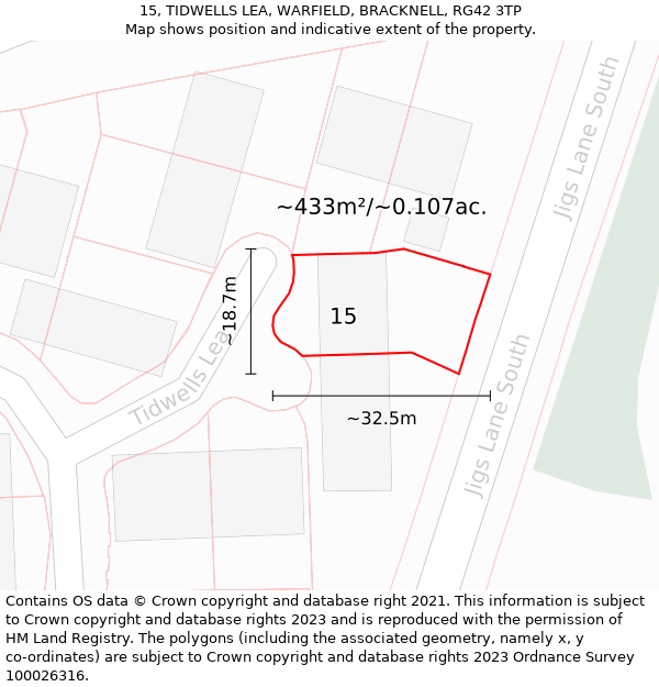 15, TIDWELLS LEA, WARFIELD, BRACKNELL, RG42 3TP: Plot and title map