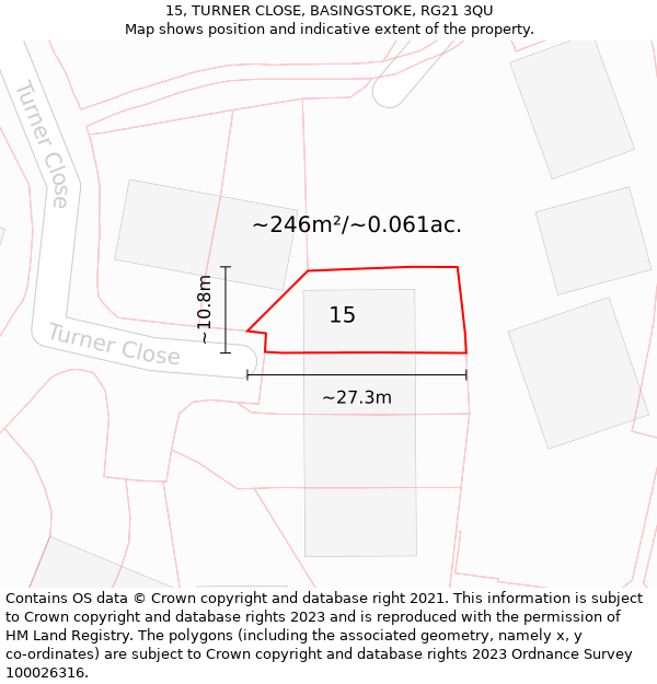 15, TURNER CLOSE, BASINGSTOKE, RG21 3QU: Plot and title map