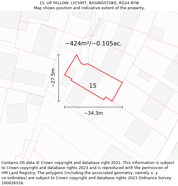 15, UP FALLOW, LYCHPIT, BASINGSTOKE, RG24 8YW: Plot and title map